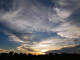 天空,晚間,日落