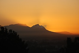 日落,山,余輝