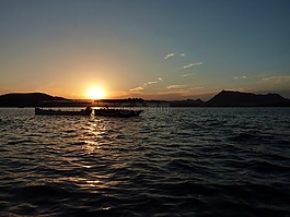 浪漫,日落,湖