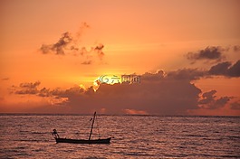 日落,水,海