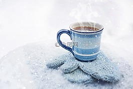咖啡,杯,冬天