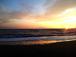 日落,海,海灘
