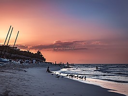 日落,海,海灘