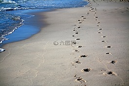 腳印,沙,海