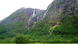 挪威,山,瀑布