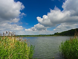 池塘,水,云