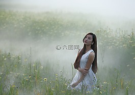女孩,花園的改善,黃