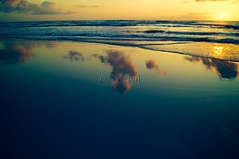 水,海灘,反光
