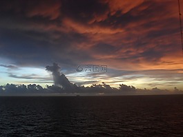 海洋,云,日落