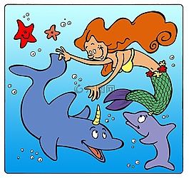 美人魚,海豚,海洋