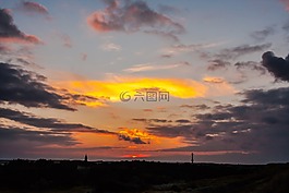 日落,wangerooge,岛