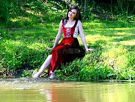 女孩,湖,水