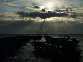 海,日落,船舶