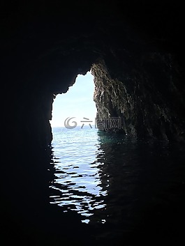 海,洞穴,天空