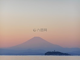 富士山,日落,海