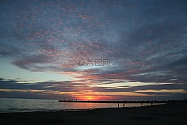 天空,海洋,日落