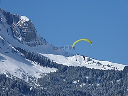 高山,滑翔傘,飛