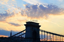 橋,日落,云