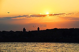 日落,天際線,abendstimmung