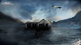 房子,mattepainting,山