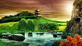 背景,景觀,寺