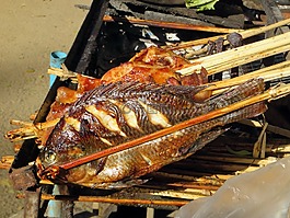 魚,烤,食品