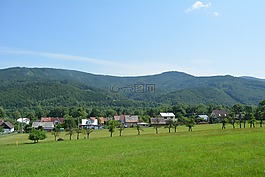 村,全景,草