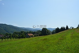 村,全景,草