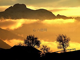 高山,背光,abendstimmung
