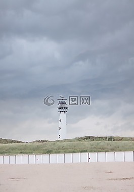 燈塔,海灘,云