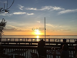 灣,日落,旅行