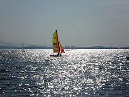湖,沖浪,夏季