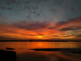日落,海洋,云