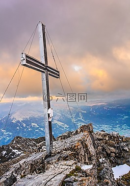 交叉,山,登山