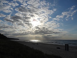 日落,海,海灘