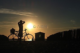 日落,女子,剪影