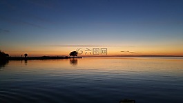 日落,水,落日的天空