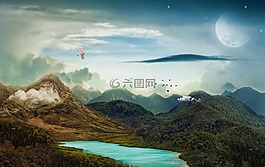 景觀,山,湖