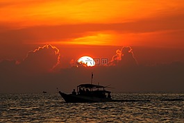 日落,海,云
