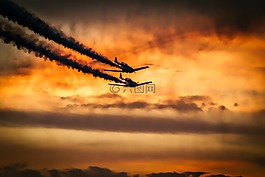 日落,飛機,天空