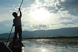 船,江,男人