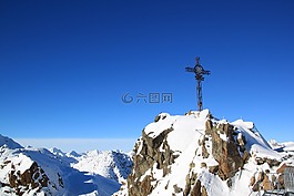 高山,雪,阿爾卑斯山全景圖