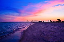 海灘,日落,海