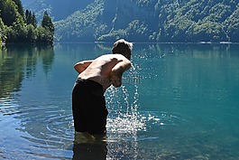 小食,湖,游泳