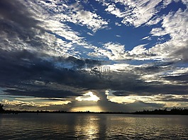 日落,自然,河