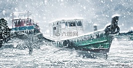 船,雪,釣魚