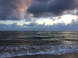 日落,海灘,云