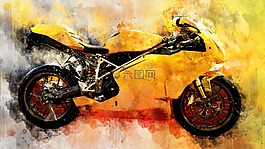 摩托車,水彩,運(yùn)輸