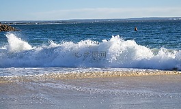 海灘,波,沙