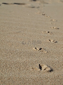 海灘,腳印,沙
